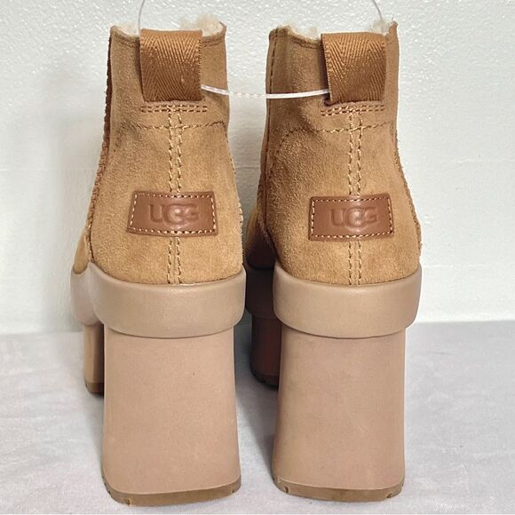 UGG New Heights Platform Mini Chestnut Suede Ankle Boots Original $249 NWOB Sz 8 - Picture 4 of 10